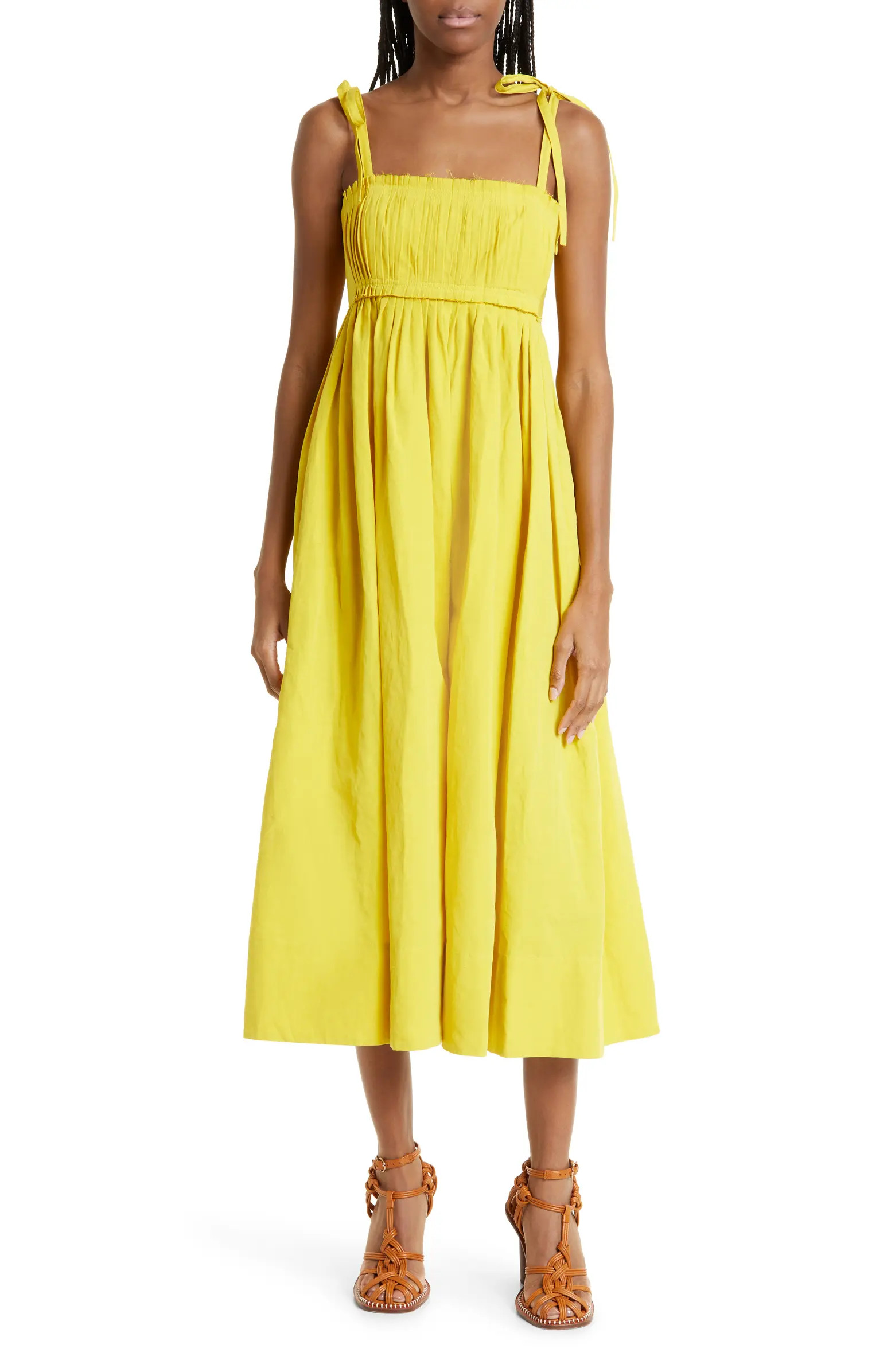 Laetitia Tie Strap Cotton & Linen Blend Dress | Nordstrom
