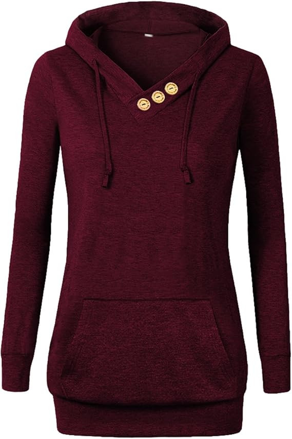 VOIANLIMO Women's Sweatshirts Long Sleeve Button V-Neck Pockets Pullover Hoodies | Amazon (US)