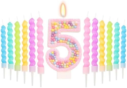 Number 5 Candle with 12 Pcs Spiral Candles, Colorful Macaron Birthday Candles for Girls Boys, Mac... | Amazon (US)