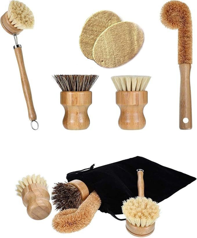 4 Pieces Bamboo Scrub Brush Mini Pot Brush Dish Scrubber Natural Scrub Brush with Handle for Kitc... | Amazon (CA)