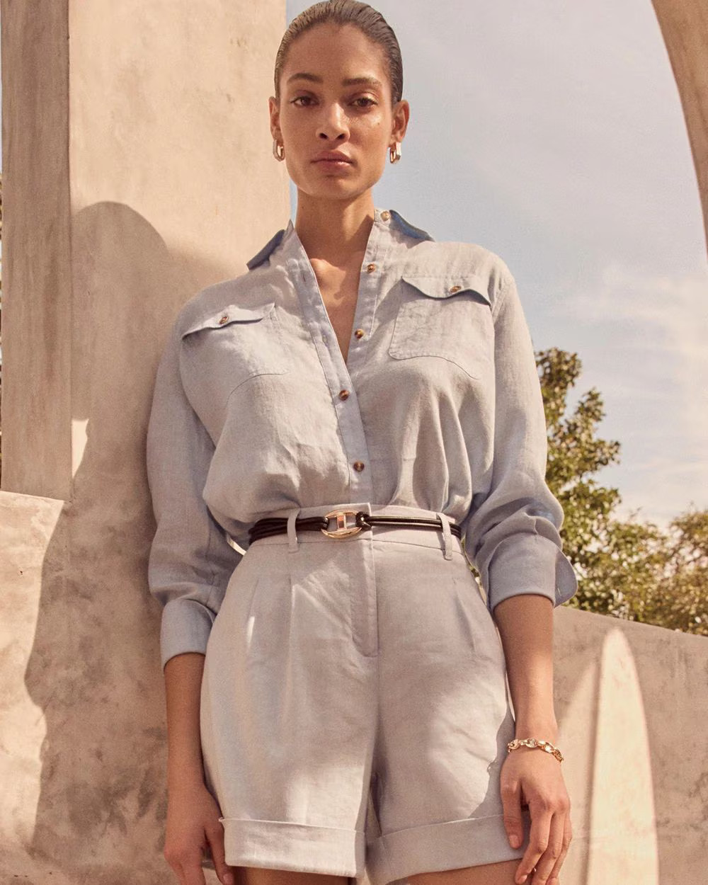 High-Rise Pleated Linen Short | White House Black Market