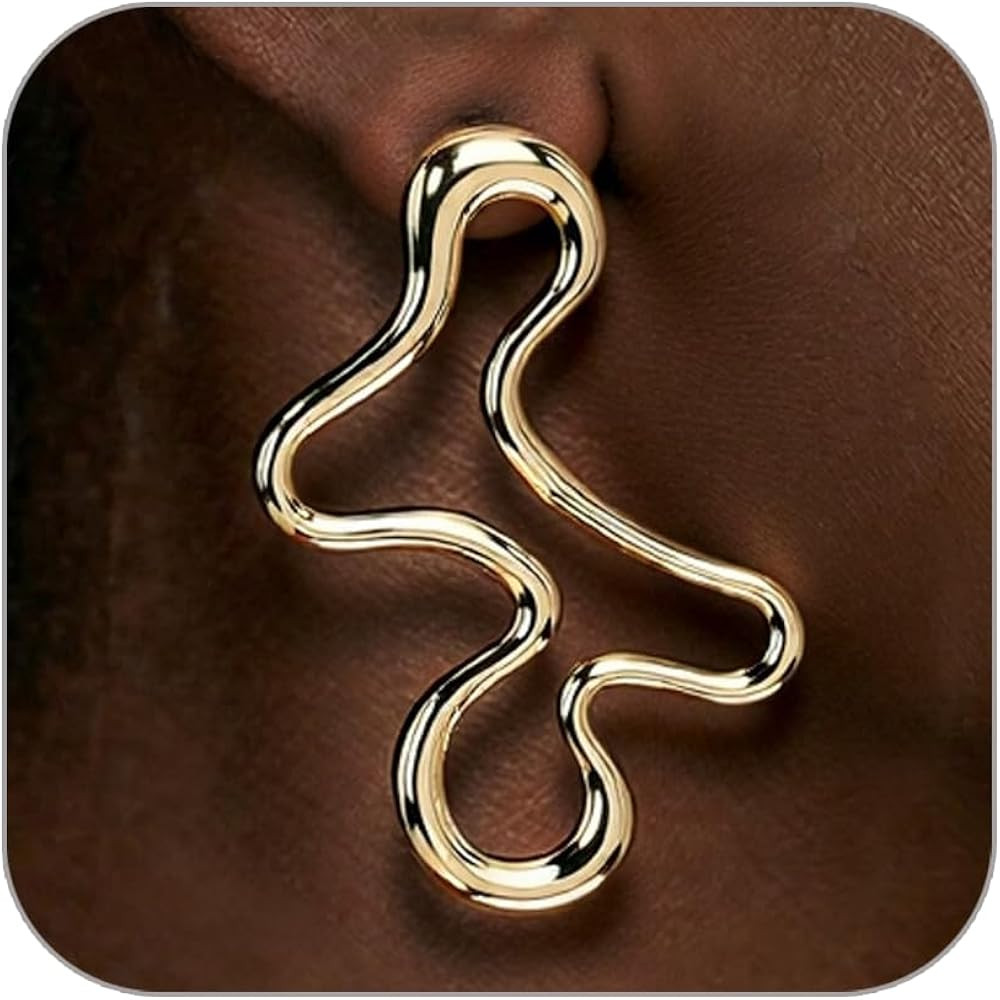 Gold Irregular Earrings for Women Chunky Exaggeration Silver Gold Hoop Earring Geometric Minimali... | Amazon (US)