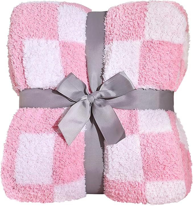 Panku Checkered Blanket, Ultra Soft Pink Checkered Throw Blanket, Warm Fluffy Checkerboard Blanke... | Amazon (US)