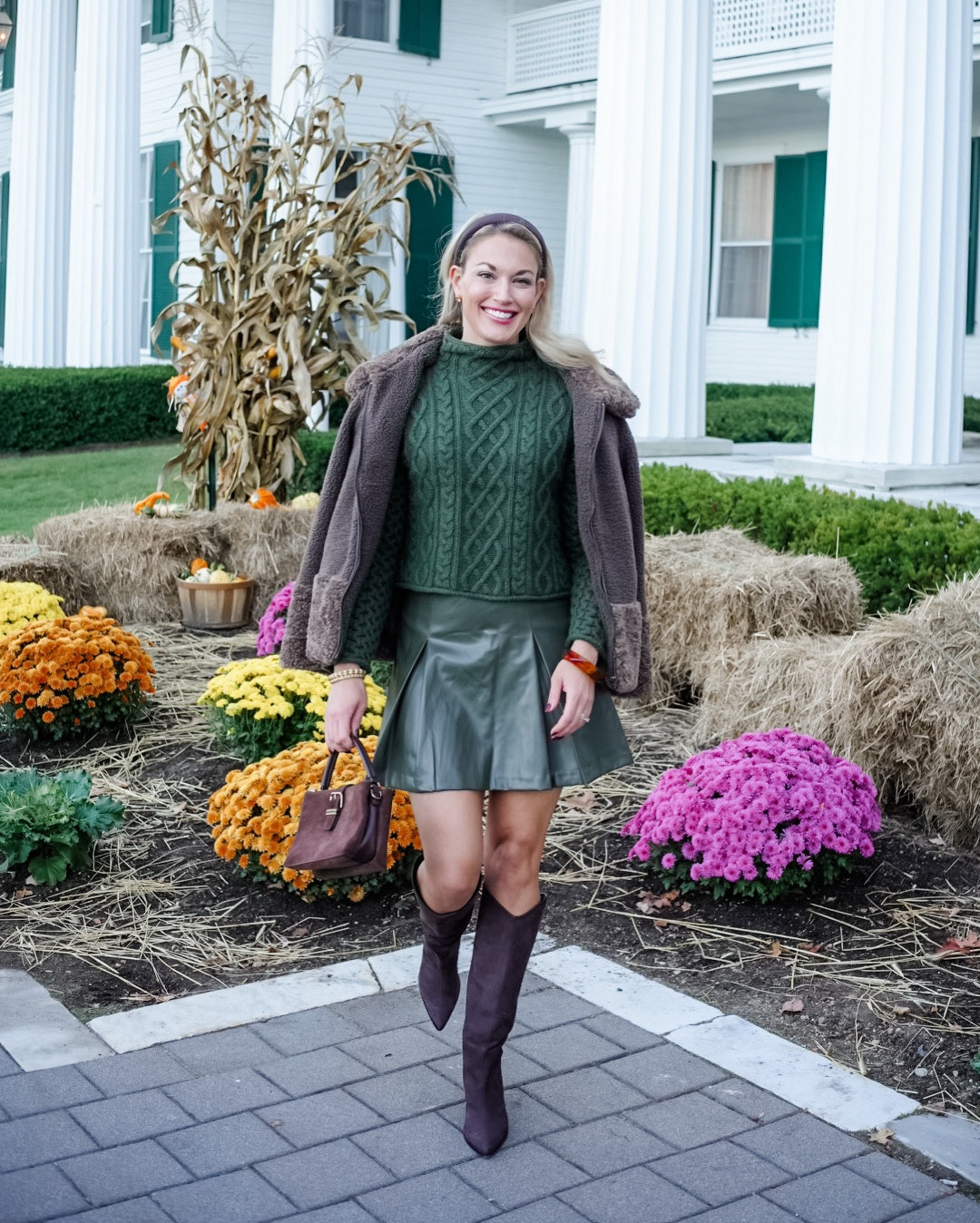 Fall outfit: faux leather mini skirt, cable knit sweater, faux fur coat, tall brown boots 

#LTKSeasonal #LTKFindsUnder100 #LTKStyleTip