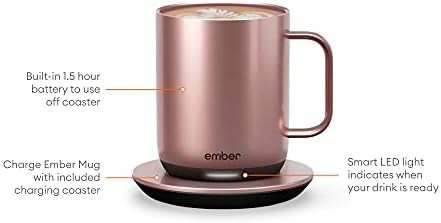 Ember Temperature Control Smart Mug 2, 10 oz, Rose Gold, 1.5-hr Battery Life - App Controlled Hea... | Amazon (US)