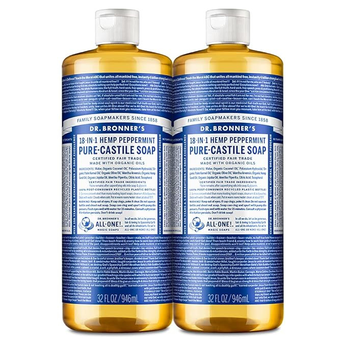 Dr. Bronner's - Pure-Castile Liquid Soap (Peppermint, 32 ounce, 2-Pack) - Made with Organic Oils,... | Amazon (US)