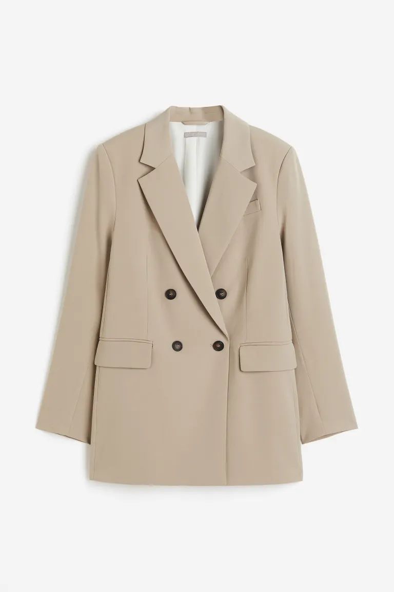 Double-breasted Jacket - Long sleeve - Long - Beige - Ladies | H&M US | H&M (US + CA)