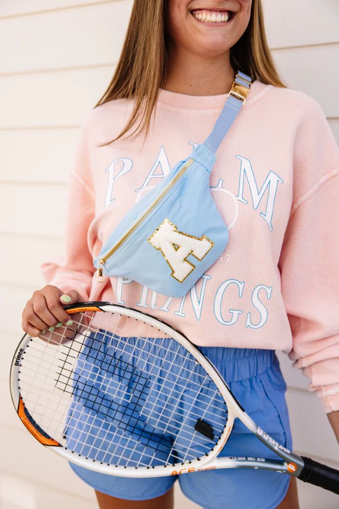 Ready For Action Light Blue Varsity Fanny Pack | The Mint Julep Boutique