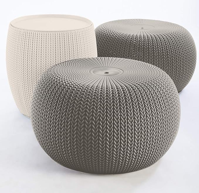 Keter Urban Knit Pouf Ottoman Set of 2 with Storage Table for Patio and Room Décor-Perfect for B... | Amazon (US)