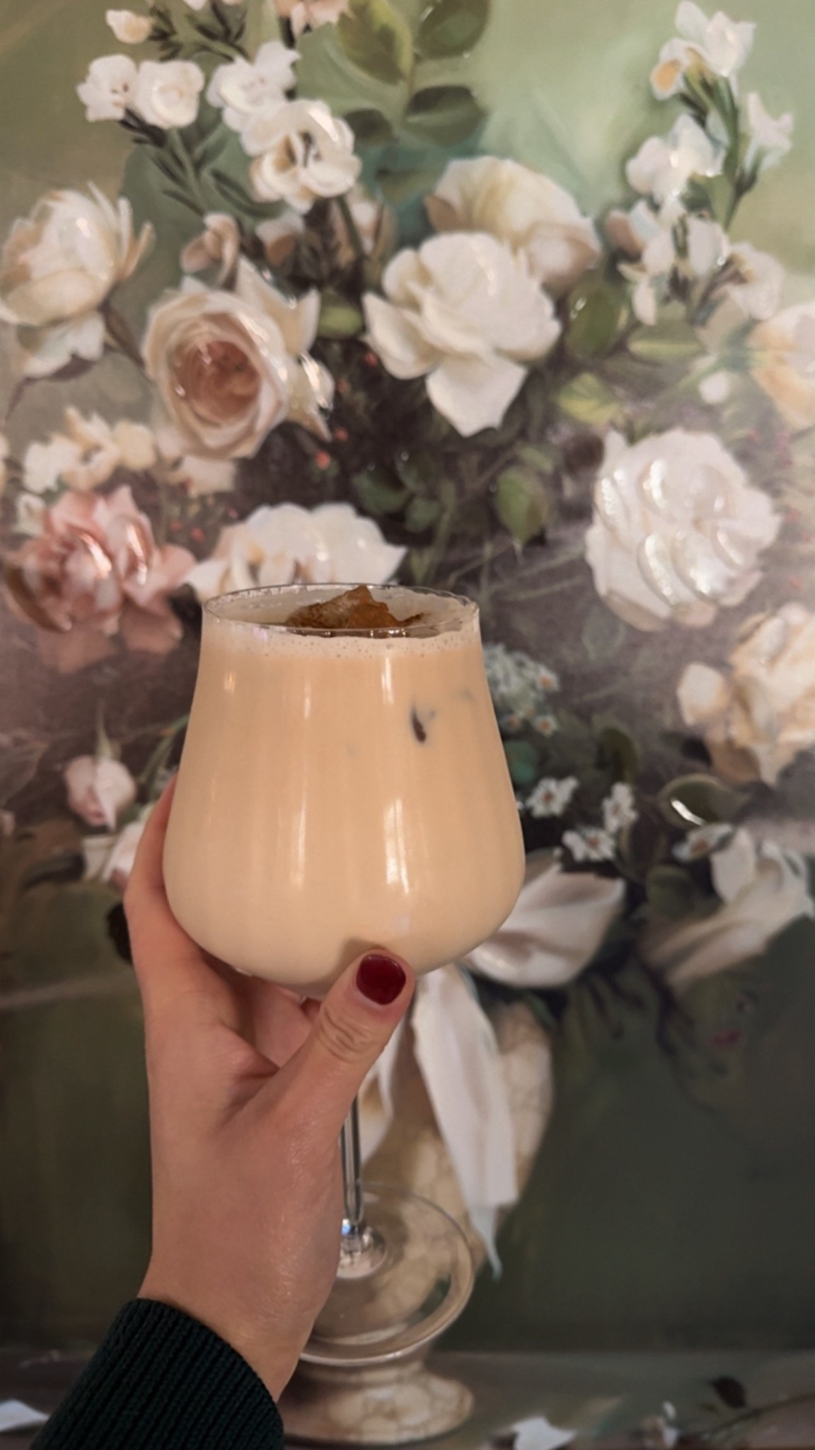 my favorite little luxury , drinking cold brew out of a wine glass ☕️🎀🪽