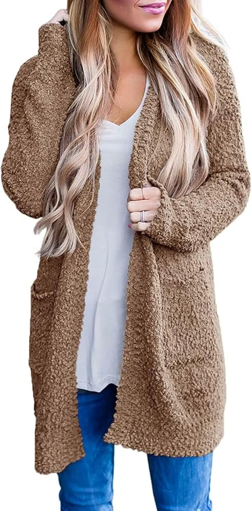 MEROKEETY Women's Long Sleeve Soft Chunky Knit Sweater Open Front Cardigans Outwear Coat | Amazon (US)