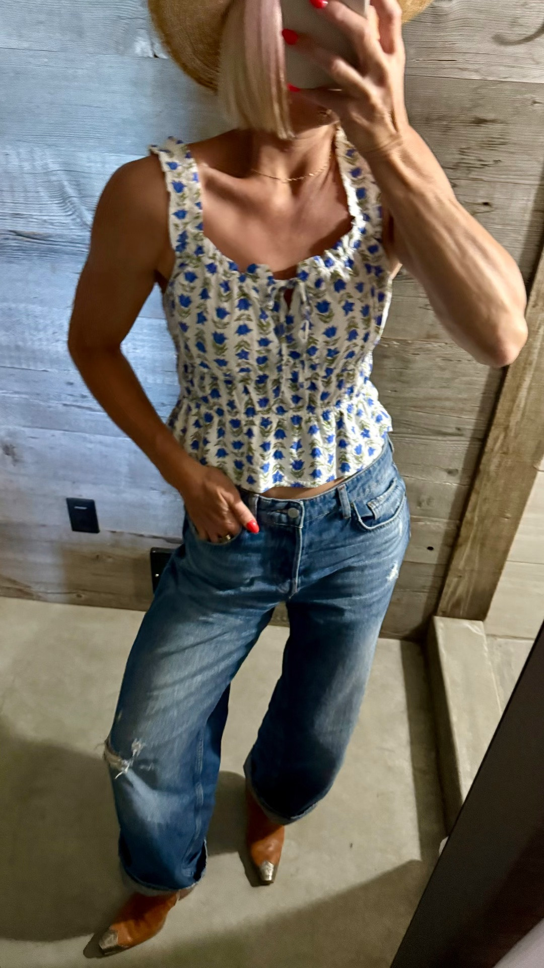 This little floral tank from @Target is a must for so many summer occasions. Cute for date night, a country concert or date night. Normal bra friendly! Fits tts
Fave pair of $50 jeans — sized up for a looser fit.

#LTKgrwm #LTKOver40 #LTKmomlife