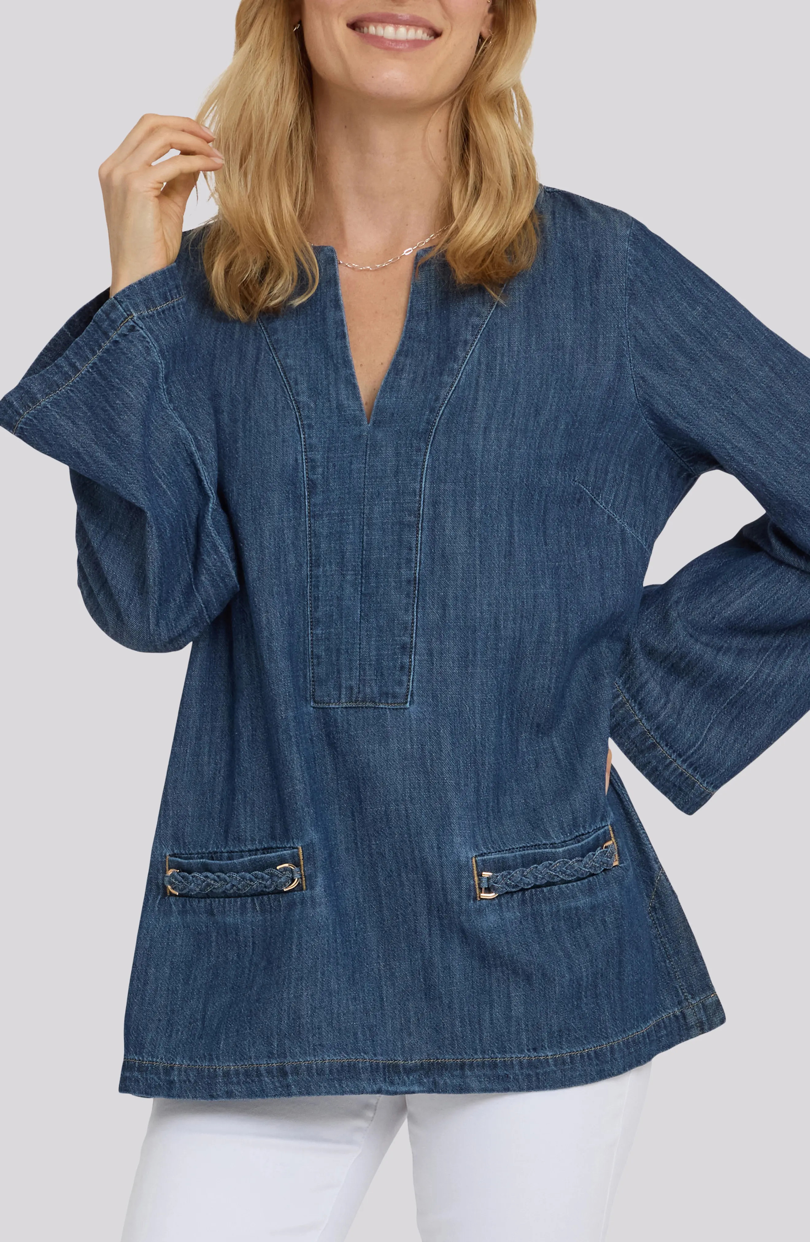 NYDJ Cotton Denim Tunic in Medium Indigo at Nordstrom, Size Large | Nordstrom