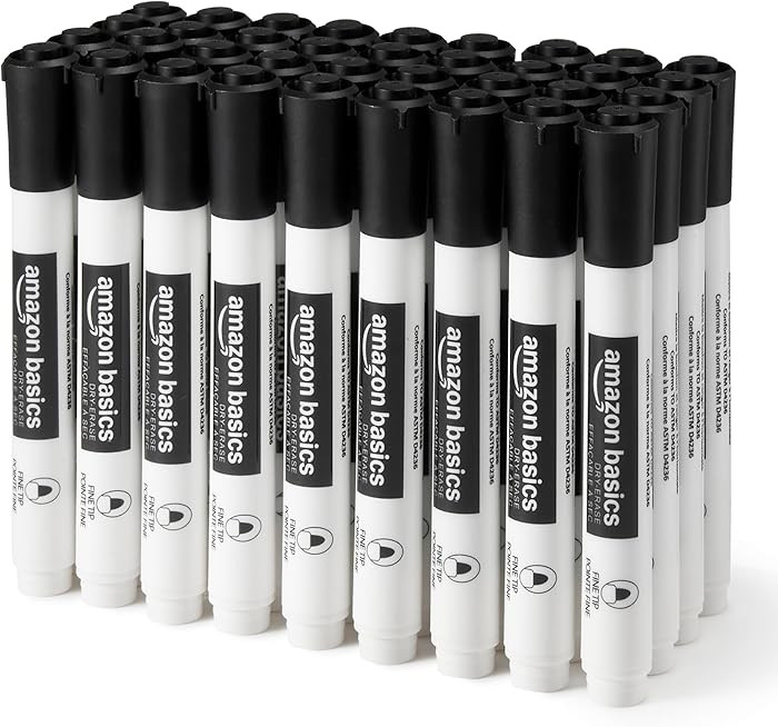 Amazon Basics Low-Odor Dry Erase Whiteboard Markers, Fine Tip, Quick-Dry, Black, 36-Pack | Amazon (US)