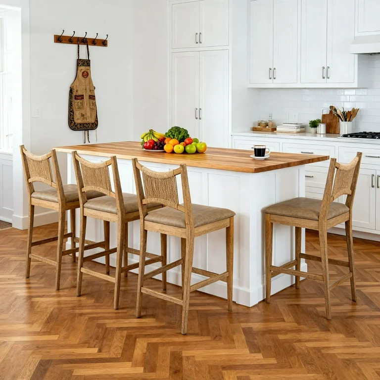 Dayalane Farmhouse Bar Stools Set of 4, 25.5" Counter Height Bar Stools with Paper Cord Woven Bac... | Walmart (US)