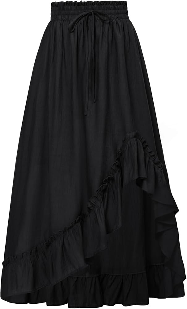 Scarlet Darkness Renaissance Midi Skirt Asymmetrical Ruffle Summer Flowy Skirt with Pockets | Amazon (US)