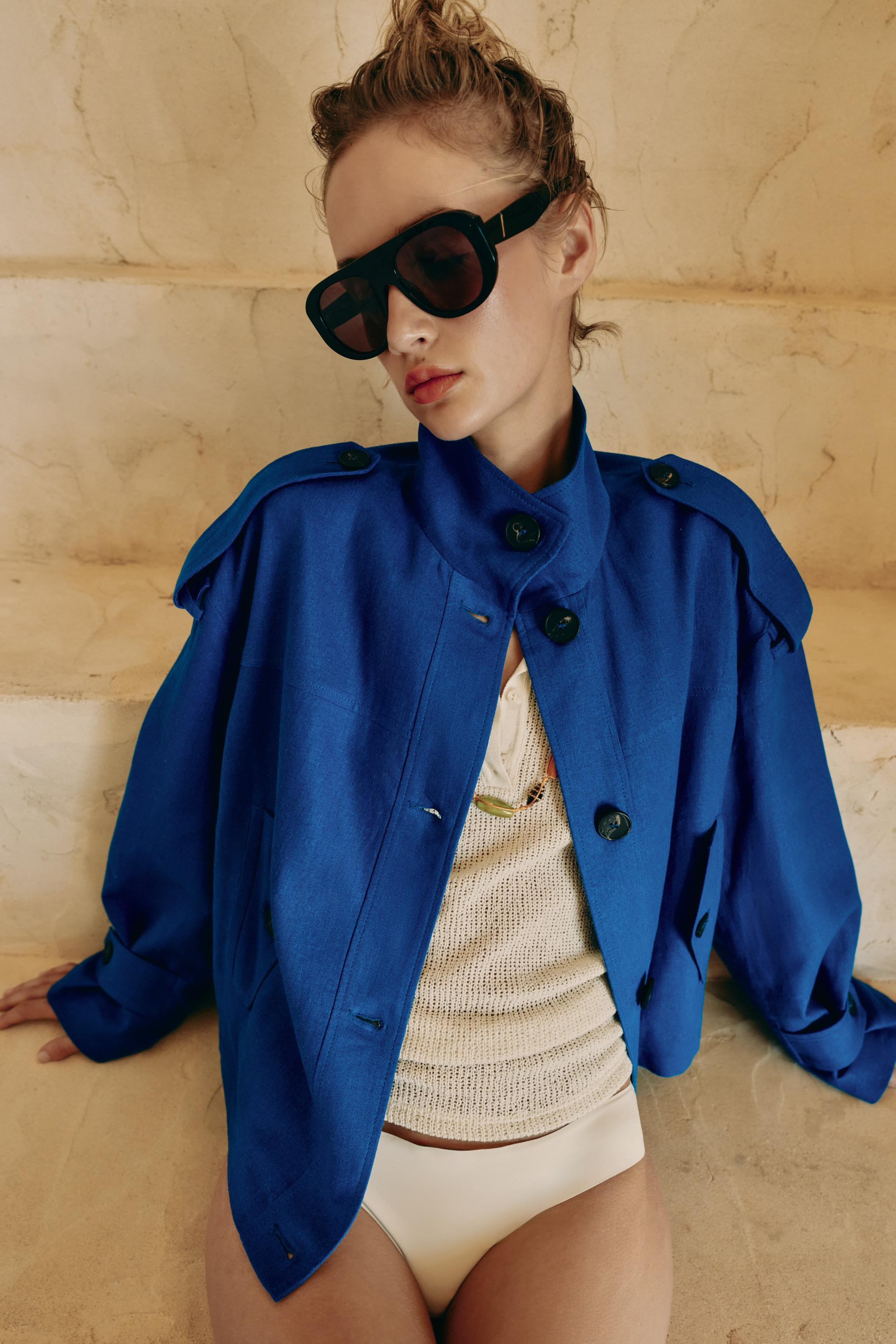 HIGH NECK LINEN BLEND JACKET | Zara UK