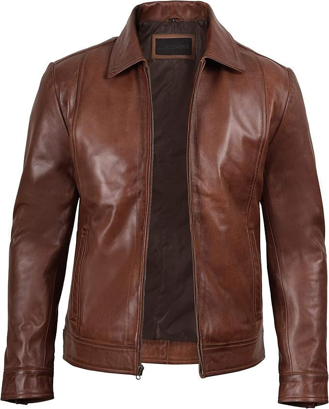 fjackets Mens Brown Leather Jacket - Real Leather Jackets For Men - Moto Style Leather Jacket Men | Amazon (US)