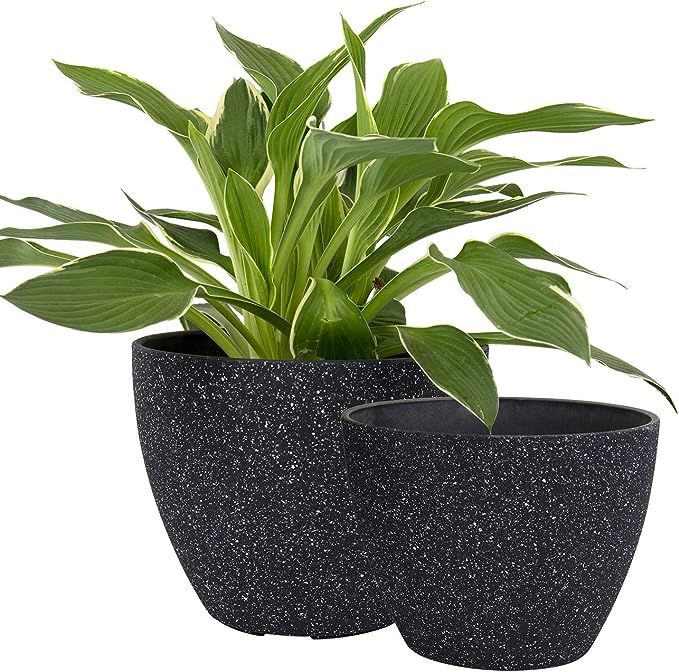Flower Pots Outdoor Indoor Garden Planters, Plant Containers with Drain Hole, Speckled Black (8.6... | Amazon (US)