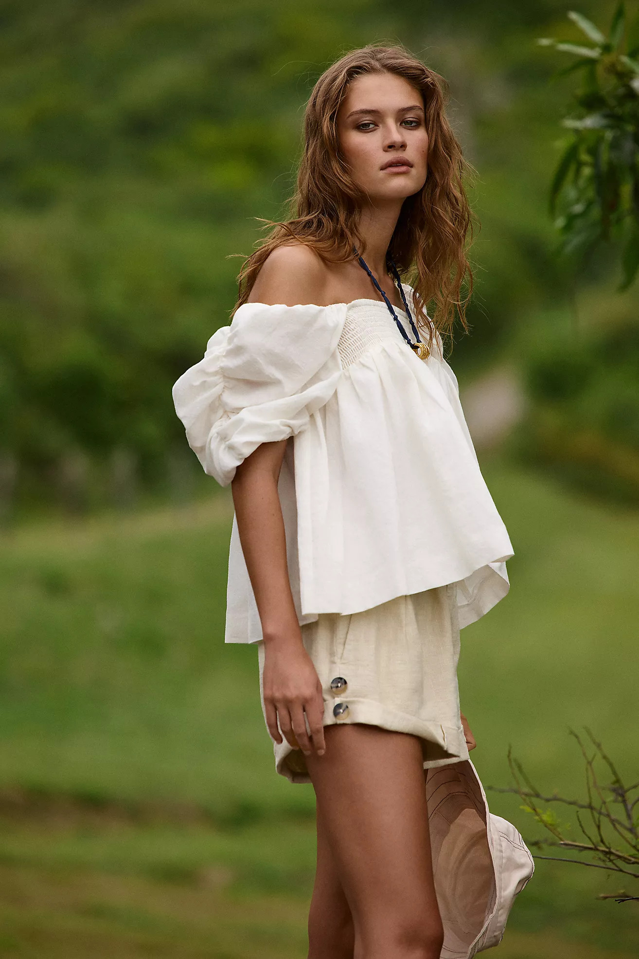 English Factory Short-Sleeve Ruched Top | Anthropologie (US)