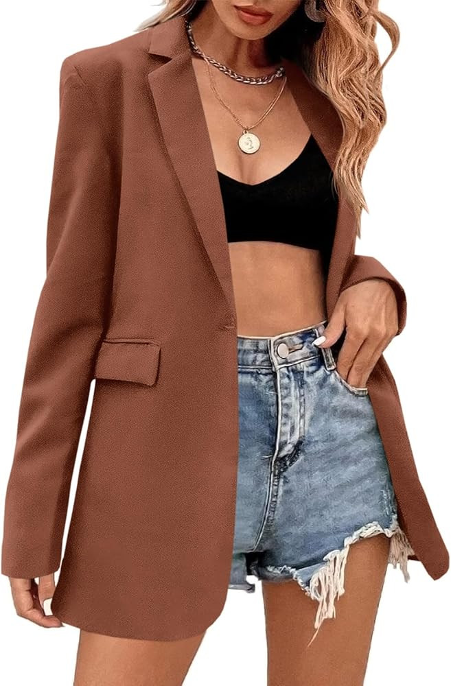 Febriajuce Women's Casual Long Sleeve Lapel Oversized Button Work Office Blazer Suit Jacket | Amazon (US)