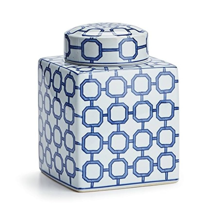 NAPA Home & Garden Ceramic Cylindrical Lidded Jar, Classic Blue/White, 6 x 6 x 8.25 inches | Amazon (US)