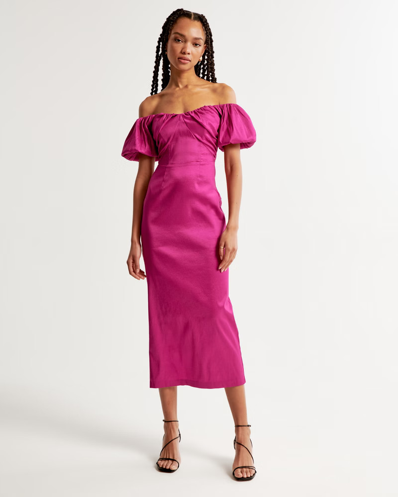 Women's Taffeta Off-The-Shoulder Midi Dress | Women's The A&F Wedding Shop | Abercrombie.com | Abercrombie & Fitch (US)