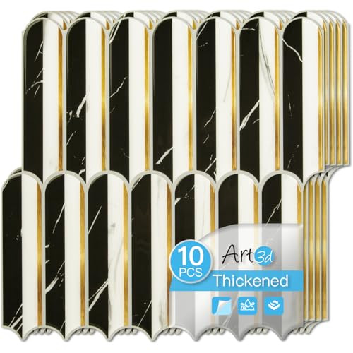 Art3d 12 x 12 Inch Heavy-Duty Peel and Stick Backsplash, Self-Adhesive Wall Tiles for Kitchen Bathroom Decor, 10-Pack Black & White Marble with Metal Gold | Amazon (US)
