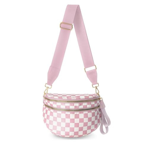 Emmafy GoFree -The RoomiestCrossbody for Women, Roomy Checkered Nylon Purse, Travel Hobo & Bum Bag, Pink | Amazon (US)