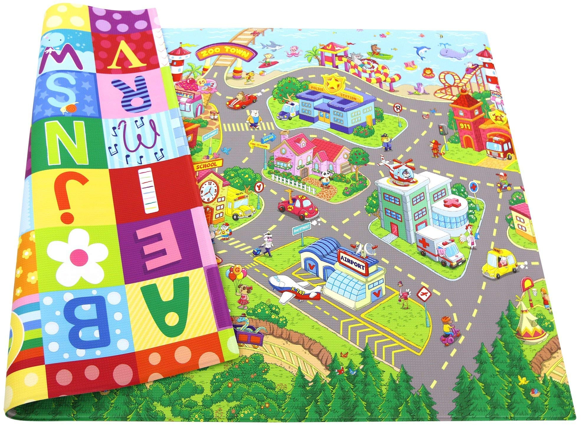 Baby Care Play Mat (Large, Playful - Zoo Town) 82'' x 55'' Original One-Piece Reversible Rollable... | Amazon (US)