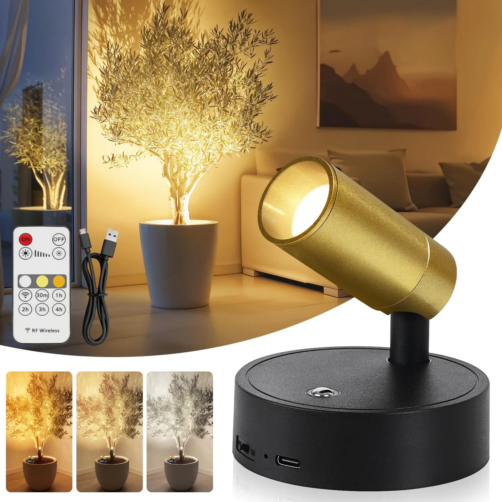 AOIZGMY  Wireless renewable power Indoor Spotlight with Remote Control Adjustable Angle and Dimmable Lighting for Artwork Plants and Reading | Lowe's
