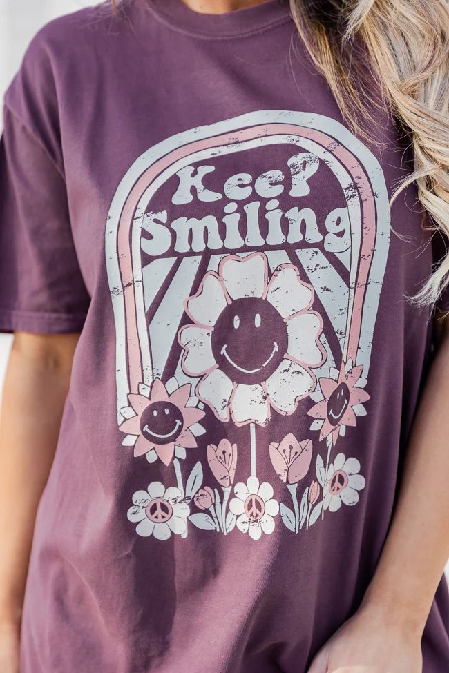 Keep Smiling Purple Comfort Color Graphic Tee | Pink Lily