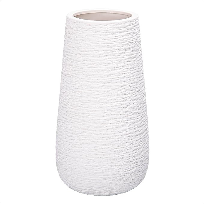 D'vine Dev 10 Inch Textured White Elegant Oval Ceramic Vase for Flowers, Home Décor Vase with De... | Amazon (US)