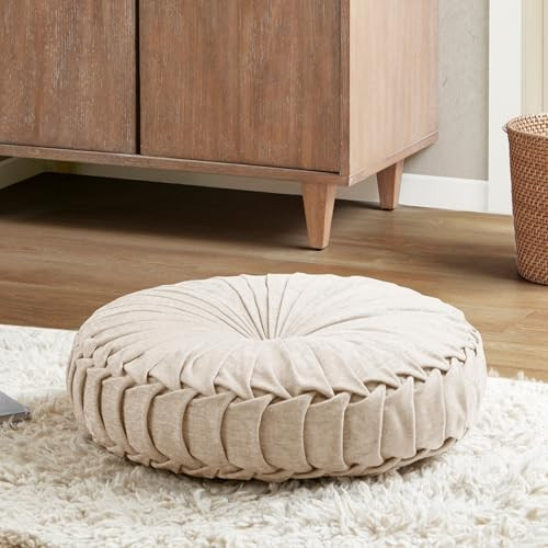 Intelligent Design Loretta Round Chenille Tufted Floor Pillow with Elegant Pleated Design, Large ... | Amazon (US)