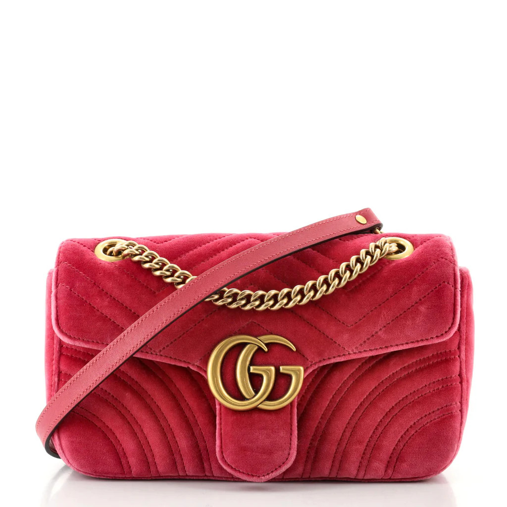 Gucci GG Marmont Flap Bag Matelasse Velvet Small Pink 125911316 | Rebag
