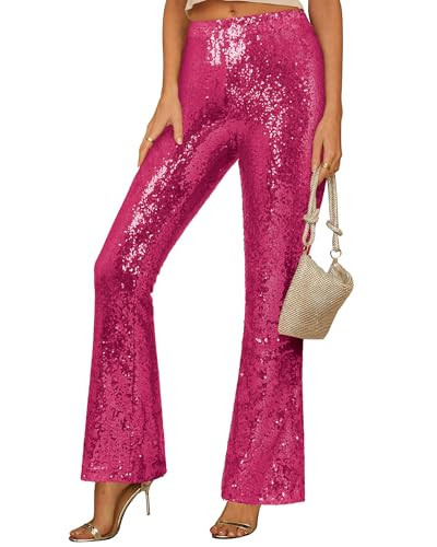 GRAPENT Party Outfits for Women Women Trouser Pants Ladies Pants Pull on Sparkly for Sparkle New Years New Years Eve Womens Sequin Party Outfits Hot Pink Size XX-Large 20 to 22 | Amazon (US)