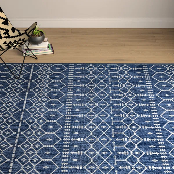 Aitken Geometric Navy Indoor / Outdoor Area Rug | Wayfair North America