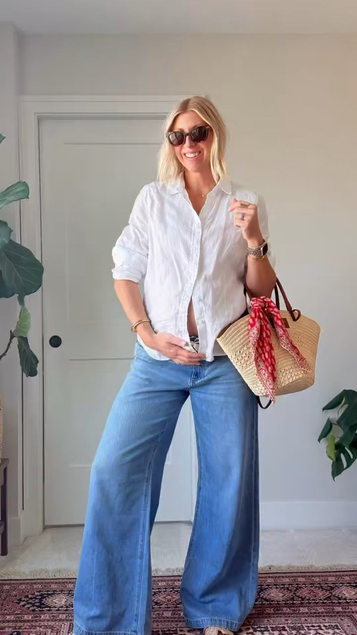 WEAR THE BUMP 🤍

The secret to chic pregnancy style isn’t buying a whole new wardrobe—it’s choosing the right fabrics and fits.

Today’s outfit formula:
• Oversized linen button-up
• Relaxed wide-leg jeans (sized up & worn under the bump)
• Polished sandals
• Woven tote
• Classic sunglasses

I’ve linked everything (or similar pieces) to recreate the look. Save this for outfit inspiration and follow along for more Wear the Bump outfit formulas. ✨

* Wearing size large and line button up shirt and a size 30 in the jeans. I’m 5’10” for reference and currently 28 weeks pregnant.

#LTKdayinmylife #LTKgrwm #LTKootd