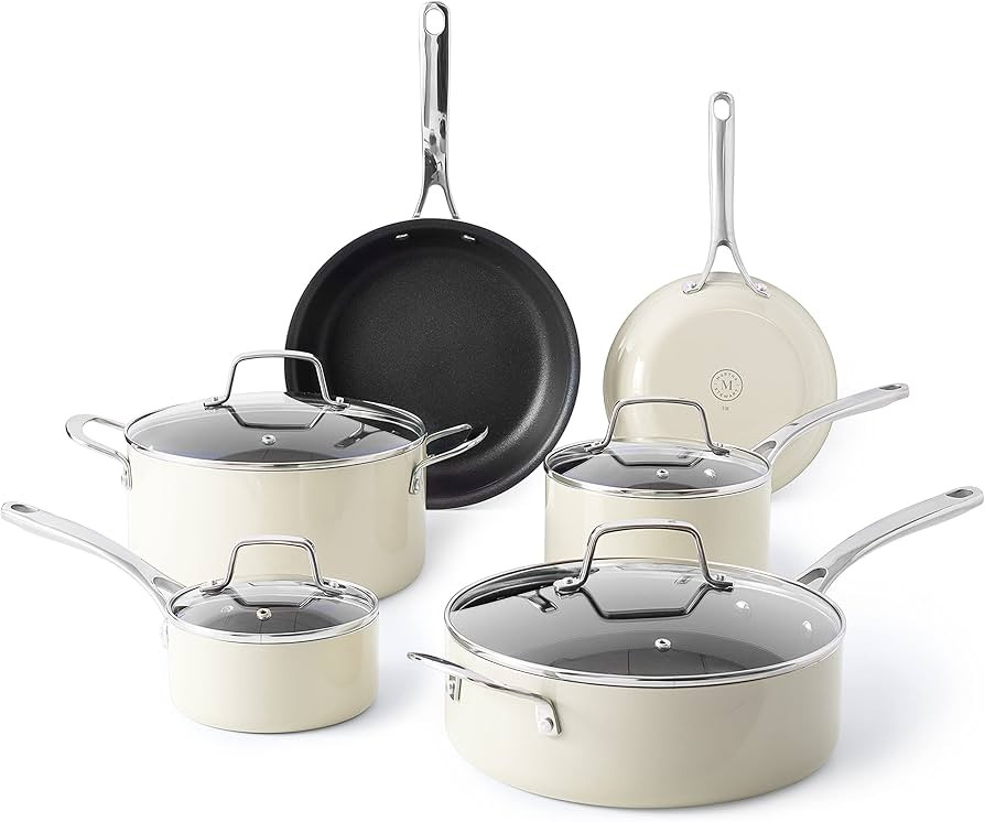 Martha Stewart Lockton Premium Nonstick 10 Piece Enamel Heavy Gauge Aluminum Pots and Pans Cookwa... | Amazon (US)
