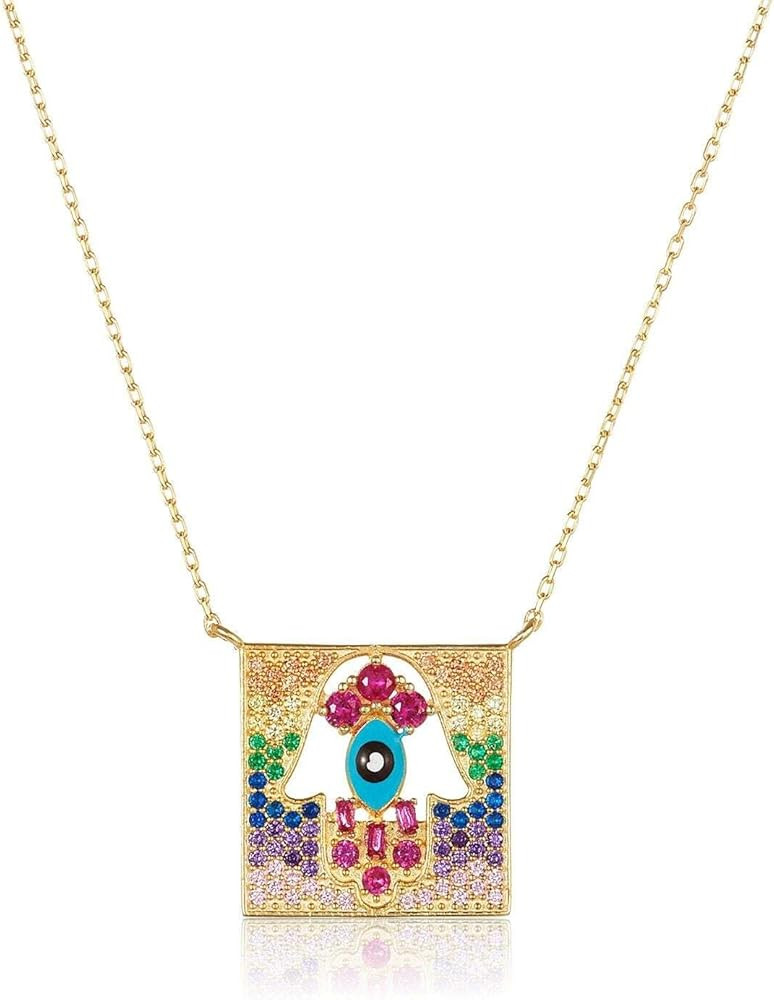 Alef Bet by Paula Golden Hamsa Hand and Evil Eye Pendant With Gemstones of Color for Women on Gol... | Amazon (US)