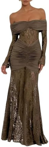 Off Shoulder Hollow Out Party Sexy Mermaid Dresses Backless Long Dress Women Summer Autumn Wear | Amazon (US)