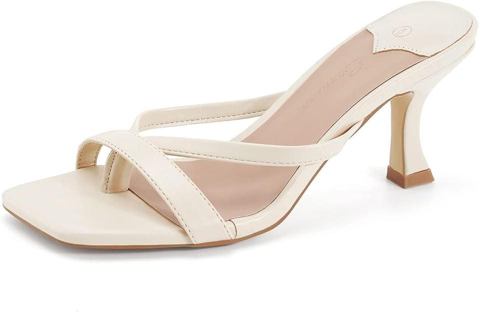 Ermonn Womens Square Open Toe Heels Sandals Slides Thong Stiletto Backless Slip on Slippers Shoes | Amazon (US)