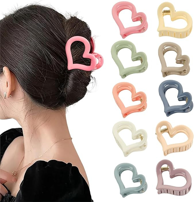 10 PCS Heart Hair Claw, Small Hair Clip Accessory, Random Color Jaw Claw Hairpin for Women Thick ... | Amazon (US)