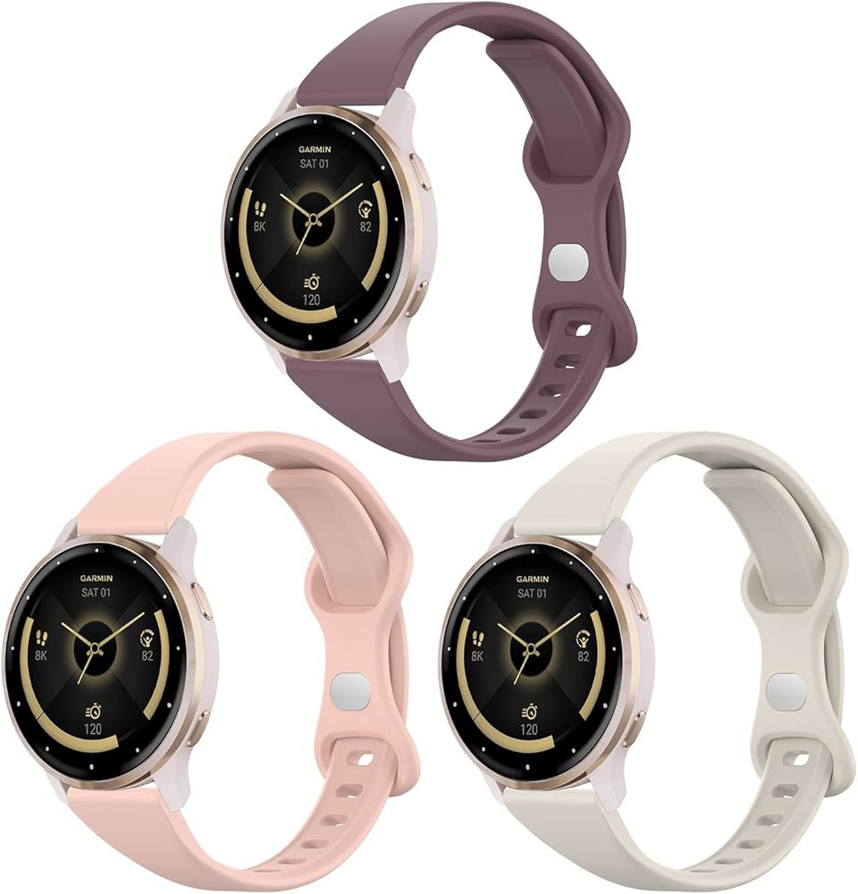 3 Pack Slim Silicone Watch Bands Compatible with Garmin Vivoactive 4S/Venu 2S/Venu 3S/Vivomove 3S... | Amazon (US)