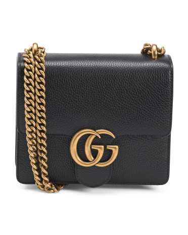 GUCCI
Made In Italy Leather Marmont Small Crossbody Bag
$1,549.99  Compare At $1990 
help
You’re saving $440! help
Color:Black

Size:Os
OS


 
Free shipping on all orders of $89+ Use code SHIP89 >
Returns are free in store and easy by mail.
Exclusions apply. >  
Product Details click to collapse contents
pebbled finish, chain crossbody strap, brand logo closure
7.5in W x 6.5in H
46in strap, fully extended
flap and clasp closure
1 interior slip pocket
leather
imported, made in Italy
Not returnable in store
style #:4000395548
Item requires signature for delivery
Shop Related Categories
The Designer Shop  Designer Handbags  Handbags  Women  Crossbody Bags  Mother's Day Gifts  Gifts By Occasion  Valentine's Day Gifts  Beauty & Accessories
 | Marshalls