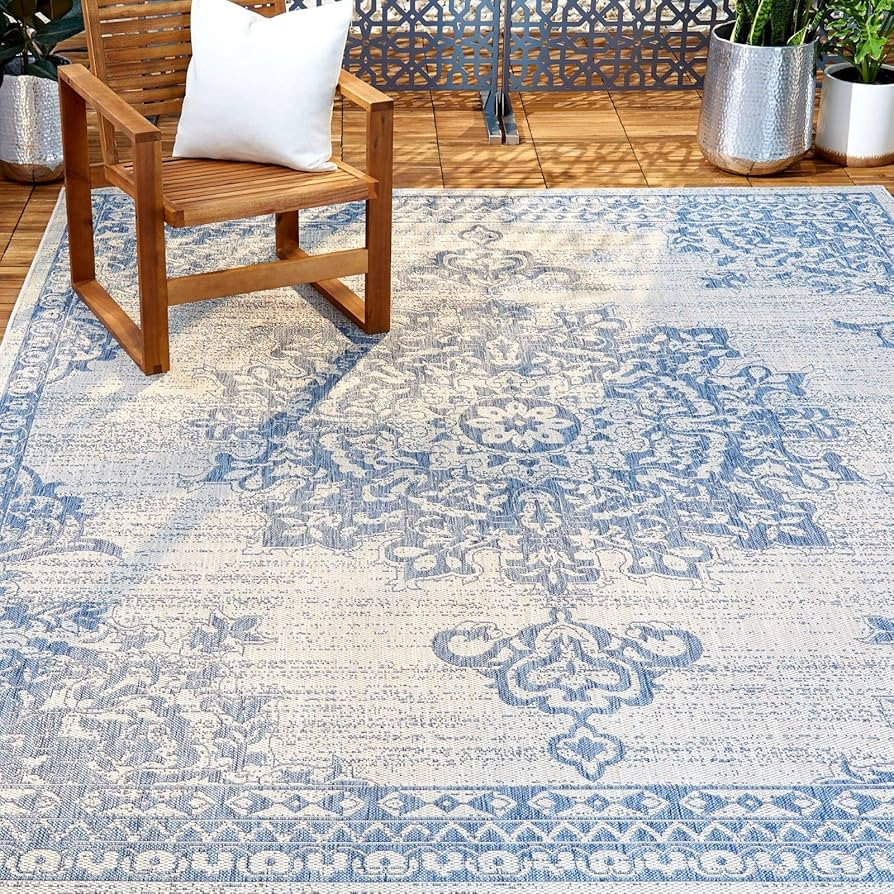 Nicole Miller Patio Country Azalea, 7'9"x10'2" Rectangle, Grey/Blue | Amazon (US)