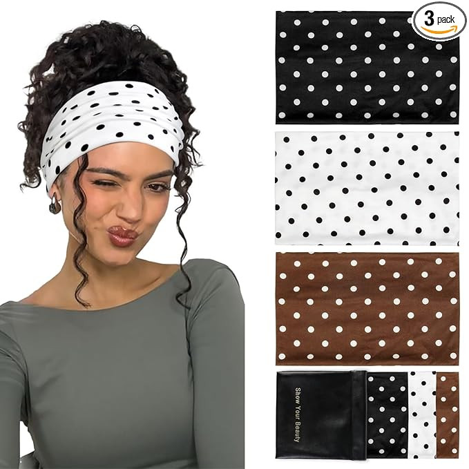 Huachi Polka Dot Headbands for Women Non Slip, Thick Womens Wide Headbands Cute Hairbands Boho Vi... | Amazon (US)