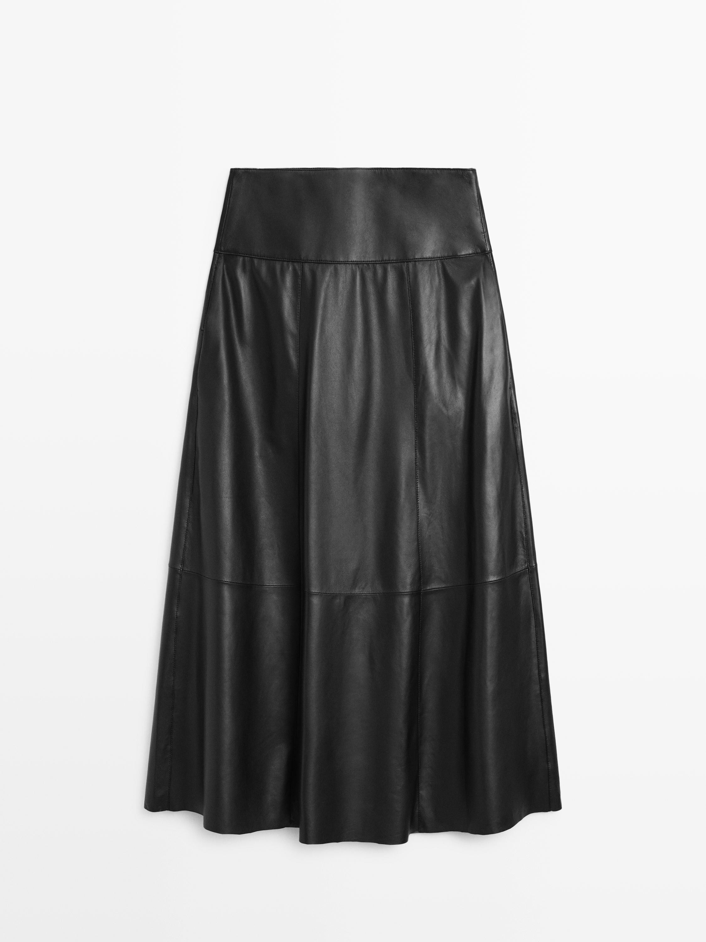 Nappa leather midi skirt with seams | Massimo Dutti UK