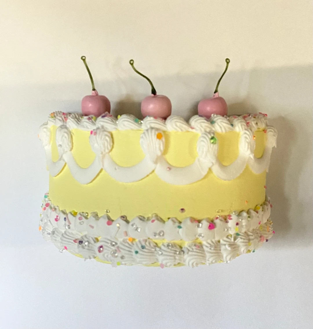 Yellow Faux Cake Wall Hanging, Pink Cherries, Rainbow Sprinkles | Etsy (US)