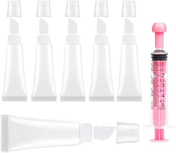 6PCS Empty Lip Gloss Tubes - 8ml Clear Lip Balm Tubes with 5ml Syringes - Refillable Squeeze Lip ... | Amazon (US)